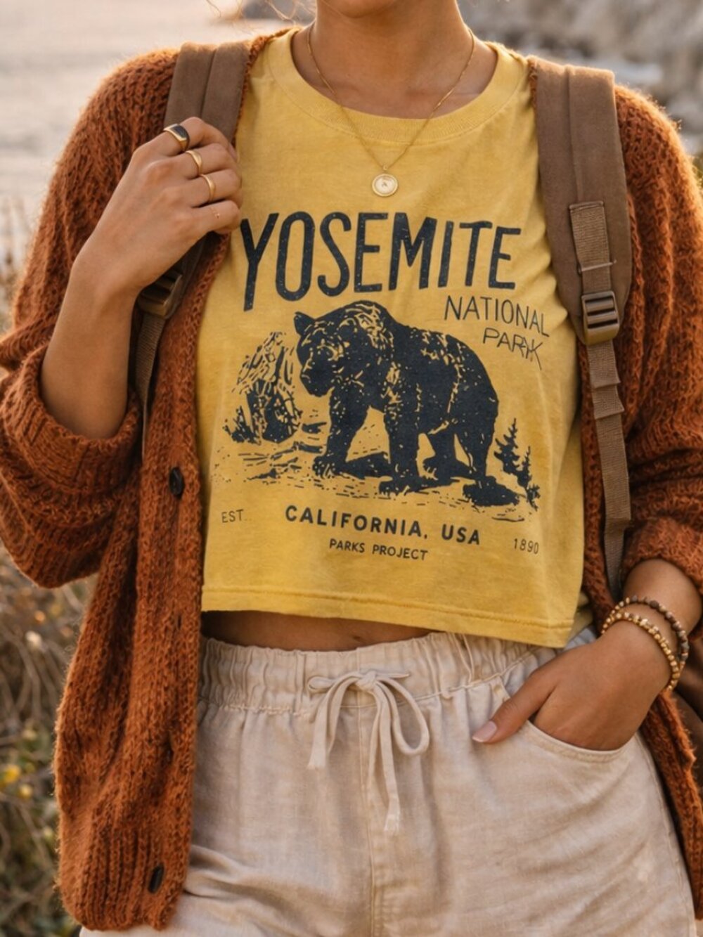 Parks Project Yosemite Cropped Tee Yellow Bear Graphic Sustainable Size Small